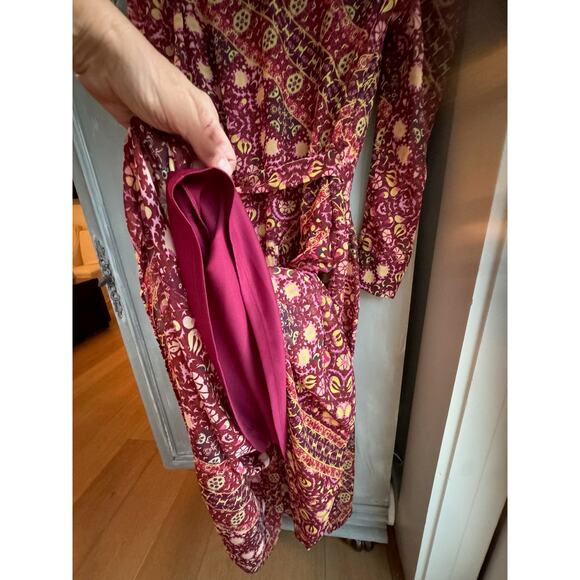 Julia Jordan Maxi Dress Sz 8 Boho Tiered Chiffon Burgundy Floral Long Sleeve - Picture 12 of 16